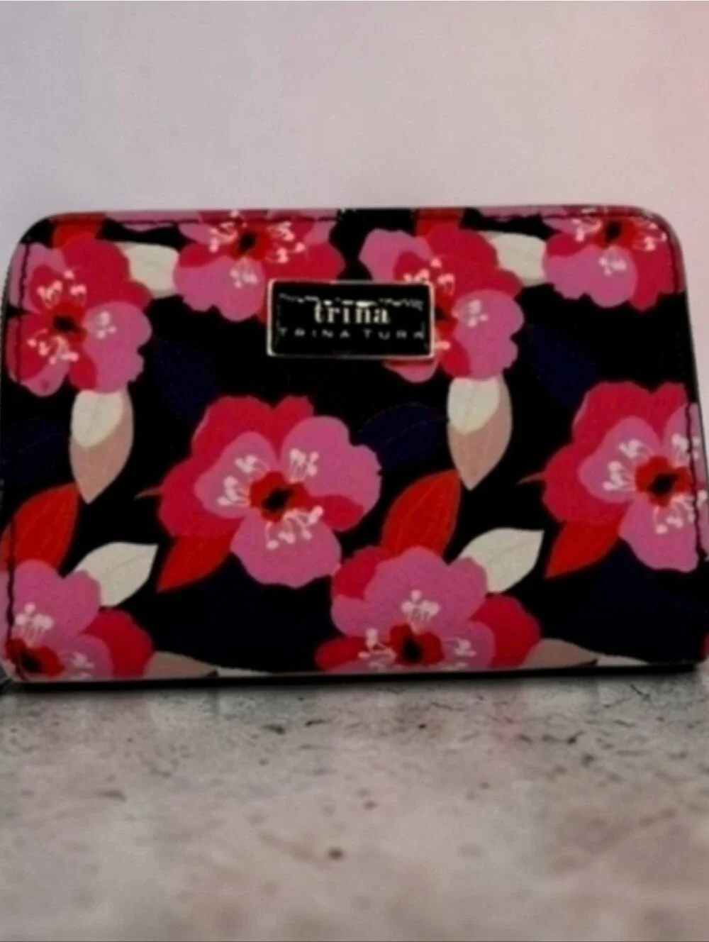 Trina Turk NWT Bold Floral Pink & Black Wallet